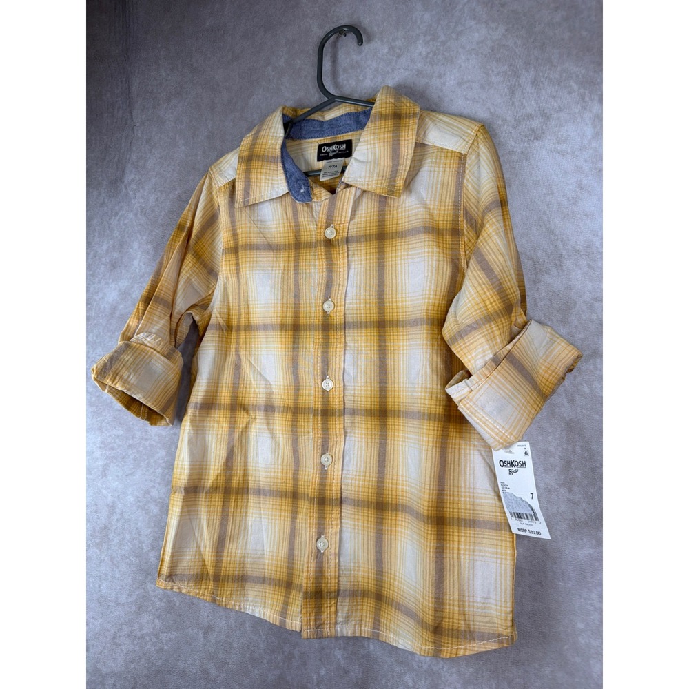 NWT OshKosh B'gosh Kids Plaid Button Down Shirt Size 7 Yellow White - Picture 3 of 5